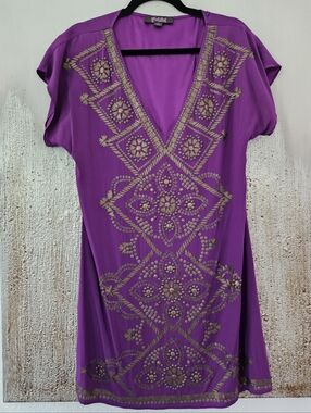 Hale Bob Purple Dress with Gold Embellishment